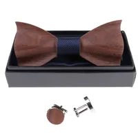1Set trä slips ficka kvadrat manschettknapp trä slips män tillbehör bröllop mode trä båge slipsar