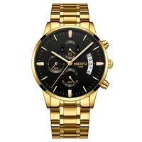Nibosi Chronographe Mens Montres Haut Marque Montre d'affaires de luxe Men Clock Horloge Relogio Masculino Imperméable Quartz Gold Montre-Bracelet