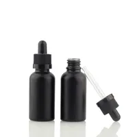 Garrafas de perfume de óleo essencial de vidro fosco preto e garrafa de gotas de pipeta de reagente líquido 5ml a 100ml