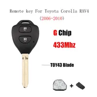 Boutons d'entrée sans clé à distance Porte-clef pour Toyota Corolla RAV4 2006-2010 433Mhz Transpondeur G ou 4D67 Chip TOY43 Non circoncis Lame