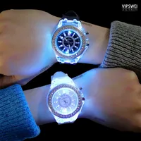 Luminous diamond watch USA fashion trend men woman watches lover color LED light jelly Silicone Geneva Transparent student wristwatch couple kids gift