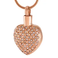 H8553 Rose Gold Color Crystal Heart Shape Cremation Jewelry Collana urna per ceneri Acciaio inossidabile Memorial Keepsake Pendant