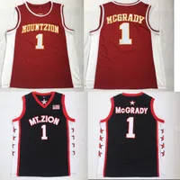 Mens Tracy McGrady # 1 T-Mac Mount Zion Christian High School Basketball Jersey Mt.Zion Black Red Stitched Jerseys