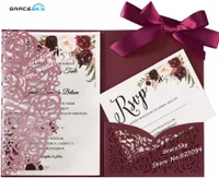 50st Fritt Frakt Laser Cut Rose Invitation Pocket Card Bröllop Inbjudningskort Kort, Skräddarsydda Bröllopsinbjudningar RSVP-kort