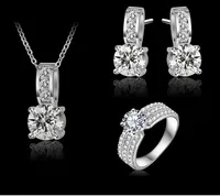 New Arrival Wedding Jewelry Set Silver Color Cubic Zircon Necklace Earring Ring Set Choose Size For Ring CST0022-B