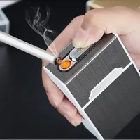 Portable USB Electronic Cigarette Case Box med lättare 20st Hållare Laddar lättare gadgets för män GB281