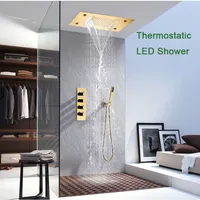 Bathroom Faucet Shower System Golden Waterfall and Rainfall 360*500mm Shower Head LED With Thermostatic Mixing Valve Douche