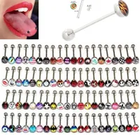 30Pcs Tongue Ring Tongue Bar Stainless Steel Body Piercing Punk Style Jewelry 20mm send random