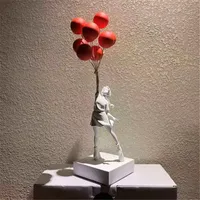 الفاخرة تماثيل بالون فتاة بانكسي الطائر البالونات فتاة نحت عمل فني الحرف الراتنج ديكور المنزل هدية عيد الميلاد 57CM