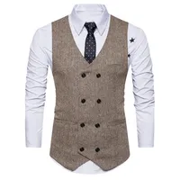 MoneRffi Men Business Suits Vest Solid Slim Fit Vests&Waistcoats Double Breasted Waistcoat Sleeveless Male Formal Jacket Coats
