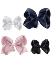 16pcs/lot 4&quot; Kids&#039; Head Accessories Solid Grosgrain Ribbon Hairbow with Clips Handmade Glitter Edge Hair Bow Girls&#039; Headwear