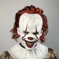 Full Head Latex Masker Horror Movie Stephen King's It 2 ​​Cosplay Pennywise Clown Joker LED Masker Halloween Party Props