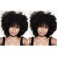 New Style Short Cut Kinky Curly Wig Brazilian Hair African Am Americ Simulation Human Hair Kinky Curly Wig med Bang