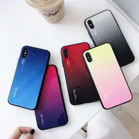 Ny mode gradient färg tempererat glas baksida cell mobiltelefon väska till iPhone XS max XR X 6S 7 8 plus TPU fall stötskyddad hård