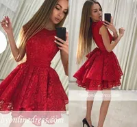 2019 Red Lace Homecoming Suknie Linii Cute Cocktail Dress Sweet Formal Party Suknie Krótka suknia wieczorowa