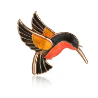 High Quality Jewelry Animal Brooch Gold Color with Orange Bronze Enamel Cute Hummingbird Brooches For Women Gift b252