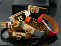 Huistory Mode Version étroite Bracelets en cuir PU pour femme large cercle boucle charme bracelet bracelet couple bijoux cadeau