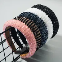 Nueva venda de la manera para las mujeres gruesa esponja hecha a mano del Rhinestone Hairband Cordeles Cinta de cabeza barroco Accesorios para el cabello para adultos