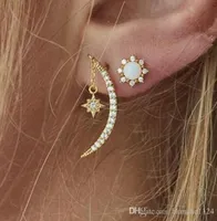 Orecchini a bottone da donna vintage creativo con brillanti anelli in oro placcato oro Eardrop Moon Star, orecchini a goccia in cristallo