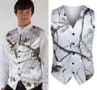 2022 Fashion White Camo Groom Vests + Ties for Wedding Outerwear Vest Realtree Spring Camouflage Slim Fit Men&#039;s Vests(Vest+Tie) Custom Made