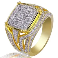 Hiphop Ring Grad Kvalitet Glarings Cubic Zirconia Ringar Smycken Lyx Utsökt Mode Män Guldpläterad Finger Ringar