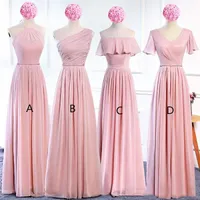 2021 Chiffon Long Bridesmaid Dresses with 4 styles Lace Up Bohemian Bridesmaid Dress Floor Length Wedding Guest Dresses