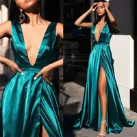 2019 sexy ontwerper prom jurken diep v nek dij hoge spleten avondjurken backless sweep trein gewaden de soirée