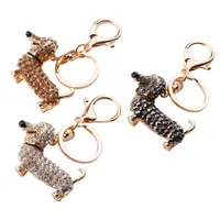 3 Styles Crystal Dog Dachshund Keychain Pom Bag Charm Pendant Keys Holder Key Ring Jewelry Women Girl Key Chain Gift
