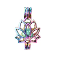 Nowy Rainbow Lotus Flower Pearl Klatka Krajowa Klatka Wisiorek Dyfuzor Mikołety do Oyster Akoya Pearl Jewelry Making