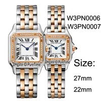 Novo W3PN0006 W3PN0007 Dois Tom Rose Gold Diamond Bezel 27mm / 22mm Branco Dial Swiss Quartz Womens Womens Watches Relógios Cheap Puretime B25H8