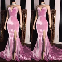 2020 Tanie różowe aksamitne sukienki wieczorowe Sweetheart Split Bal Suknie Backless Party Dress BC1231