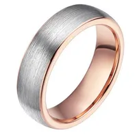 6ミリメートルドームローズゴールドピンクゴールドプレートタングステンリング銀のブラッシングトップ表面結婚指輪高洗練された快適なフィットファッションジュエリーリング