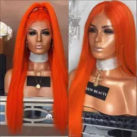 Orange Lång Straight Syntetisk Lace Front Wig Orange Wig För Svart / Afrikansk Kvinnor Brasiliansk Lace Paryk