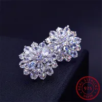 Female Snowflake Stud Earring 100% Real 925 Sterling Silver Jewelry High Quality Diamond Double Earrings For Women