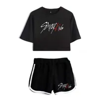 Sommer Frauen Sets Koreaner Stil KPOP Streune Kids Kurzarm Crop top + Shorts Schweißanzüge Frauen Trainingsanzüge Zwei Stück Outfit