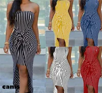 Fashion Women Strapless Mini Dress Plus Size Tube Top Long Striped Sundress Ladies Vintage Sleeveless Bodycon Bow Dresses