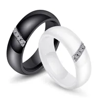 높은 품질 여성의 나노 세라믹 925 실버 다이아몬드 반지 와이드 6mm 화이트 블랙 크기 6-10 보석 선물