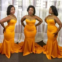 Neueste 2018 African Yellow One Schulter Mermaid Prom Dresses Long mit Pailletten Details Aushöhlen Abendkleider Partyabend