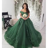 Vintage verde scuro fuori-spalla di nuovi abiti da ballo 2020 abiti da sera maniche corte più il formato che Quinceanera vestidos de Quinceañera