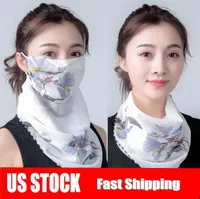 US Stock Cheap Women Scarf Face Mask Summer Sun Protection Silk Chiffon Handkerchief Outdoor Windproof Half Face Dust-proof Scarves FY6129