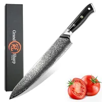 Hot 9,5 polegadas Damasco Chef faca VG10 aço japonês Damasco faca de cozinha alto carbono japonês que corta Cozinhar Ferramentas Caixa de presente