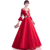 Zarif Çin Stil Kadınlar Düğün Qipao Kırmızı Gelin Nakış Modern Cheongsam Uzun Partisi oryantal Önlük Vestido elbise