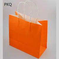 22x11x21.5cm 20 stks Groothandel Orange Paper Gift Bag met Handvat Kartonnen Papier Geschenk Winkelen Handvat Tas