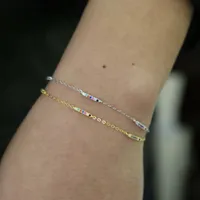 Mode Dunne Ketting Armband Bar Rainbow Pave Multi Kleuren Zirkons Delicate Link Chain Armbanden 100% 925 Sterling Zilveren Sieraden