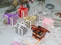 Luxe streep snoepdozen met lint vierkante bruiloft gunsthouder verjaardagspartij geschenken dozen