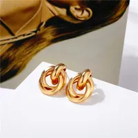 여성을위한 패션 골드 컬러 매듭 스터드 귀걸이 2019 새로운 Brincos 성명 불규칙 금속 둥근 ZA 귀걸이 기하학적 보석