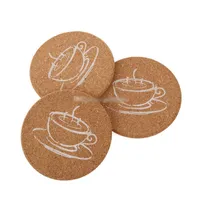 Kahve Desen Isıya Dayanıklı Ahşap Çay İçme Kupa Mat Pad Tablo Dekor ile Yuvarlak Mantar Coaster