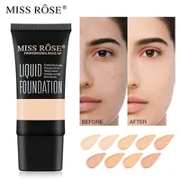 Miss Rose Base Face Fundação líquida Creme de cobertura completa Controle de óleo de óleo fácil de usar Fundação de maquiagem de rosto macio