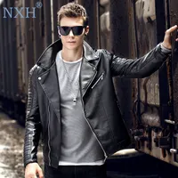 NXH Fashion Down-Down Воротник из искусственной кожи Jaket Men Moto Biker Мужская кожаная куртка Свободное пальто Человек Одежда Deri Ceket Jaqueta