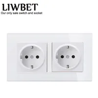 Double EU standard socket and 16A 6 pin wall socket with White color glass panel Germany outlet